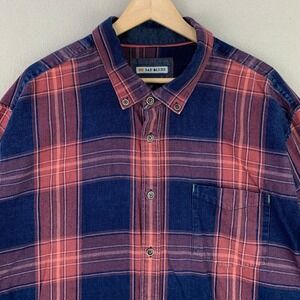 32 Bar Blues Shirt Mens XXL Pink/Blue Long Sleeve Heavy Cotton Flannel Button Up